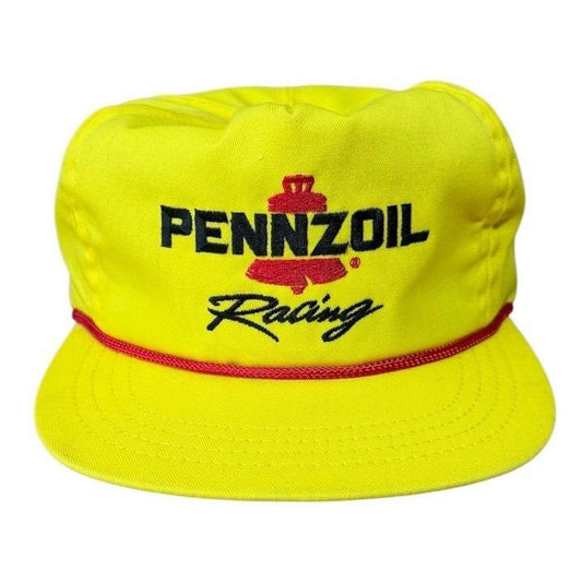 80s Pennzoil Racing Auto USA Sports Leather Rope Strapback Cap Hat