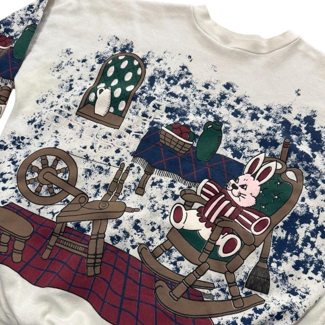 90s Cute Bunny AOP Puff Print Max & Ruby Rabbit Folk Cottage Art Sweater
