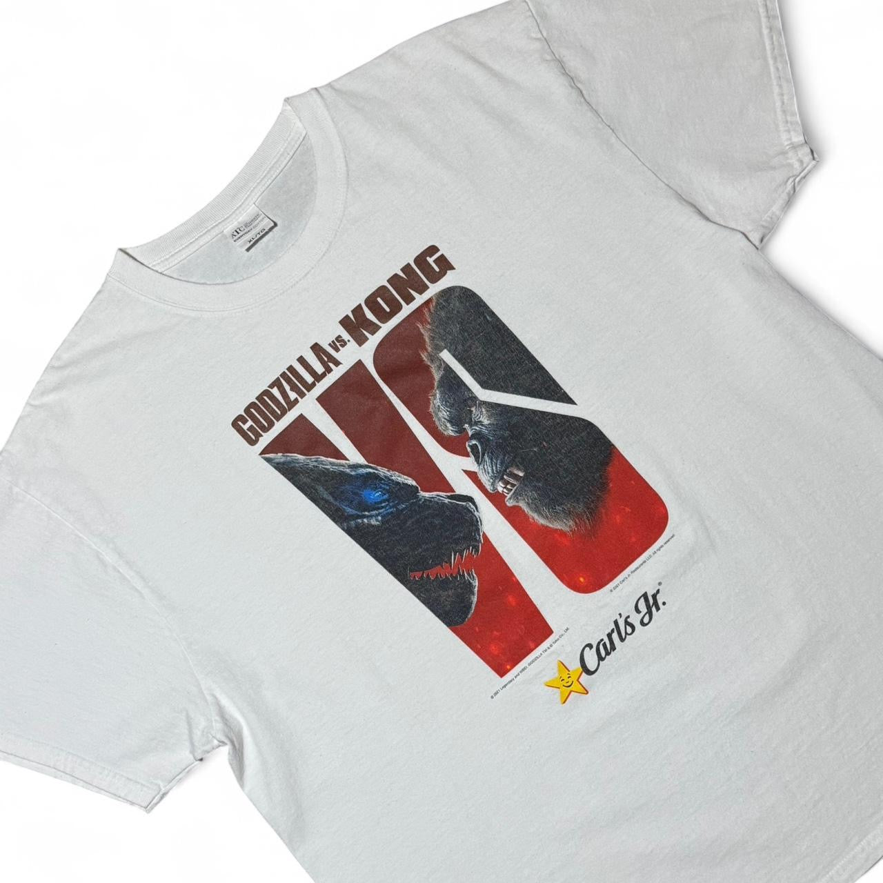 2021 Carls Jrs Fast Food White Godzilla vs. King Kong Movie Promo Tee