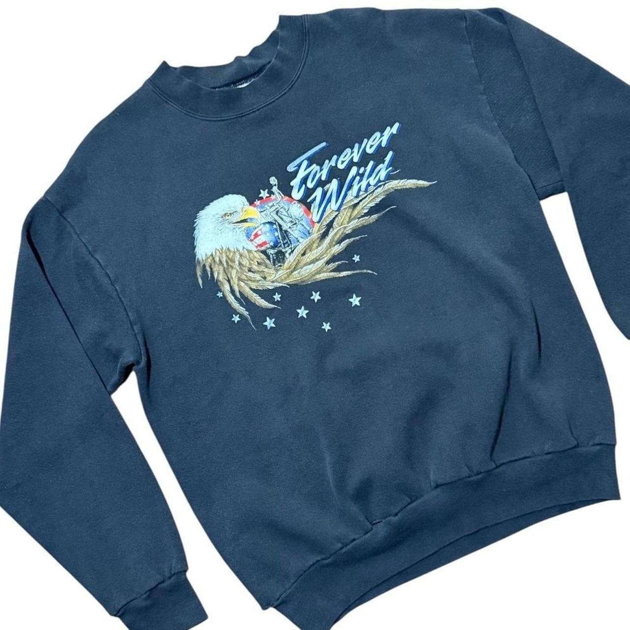 90s Forever Wild Eagle Biker USA Motorcycle Art Graphic Crewneck Sweater