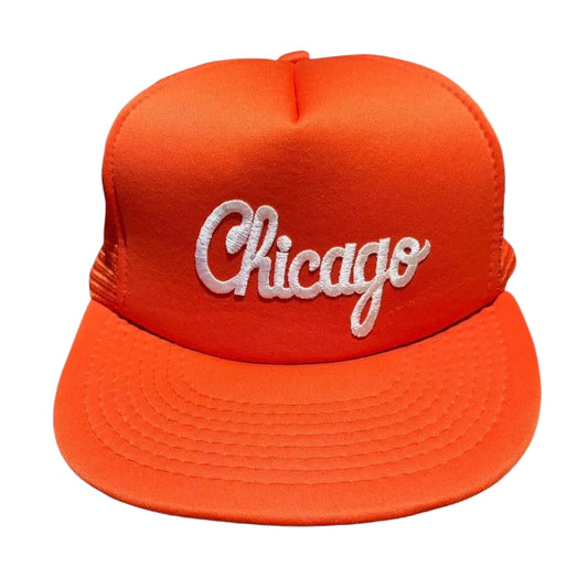 Deadstock 90s Chicago Embroidered Orange Trucker Mesh Snapback Hat