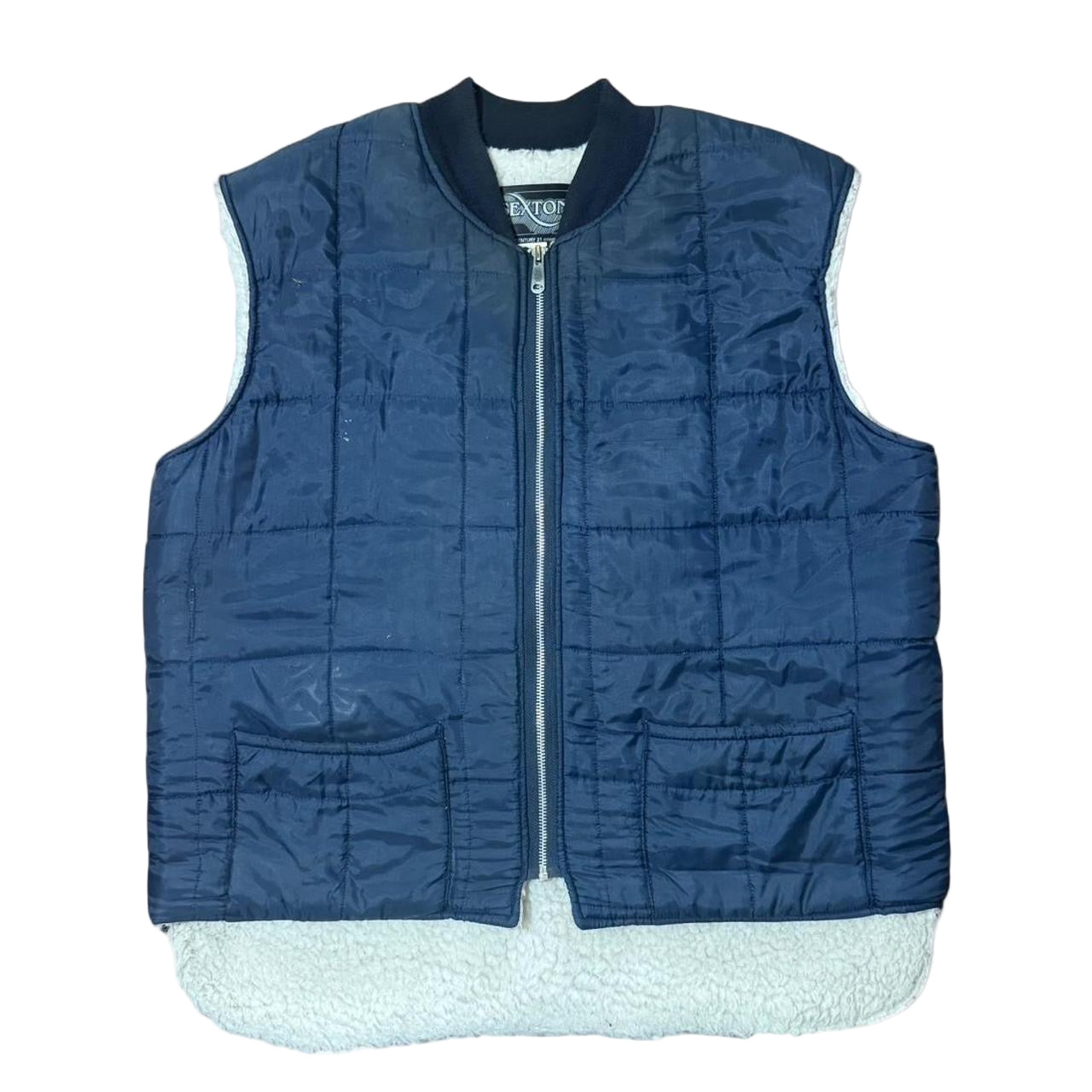 70s Navy Blue Sherpa Lined Sexton Quilted Vest