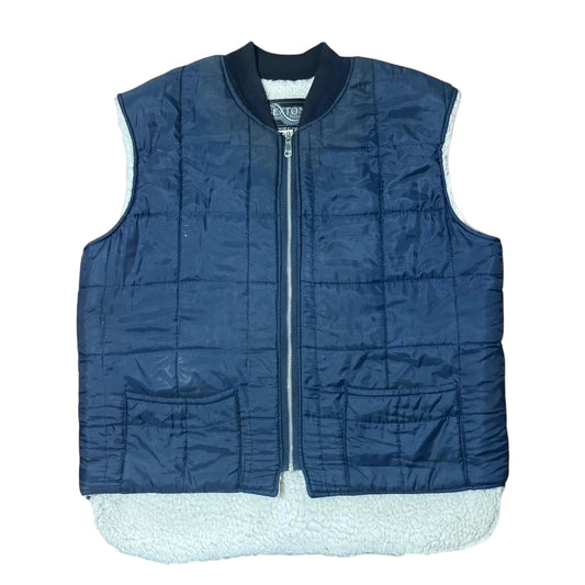 70s Navy Blue Sherpa Lined Sexton Quilted Vest