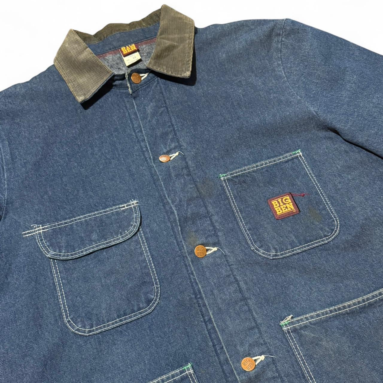 80s Big Ben Blue Denim Chore Coat Blanket Fleece Lined Jacket