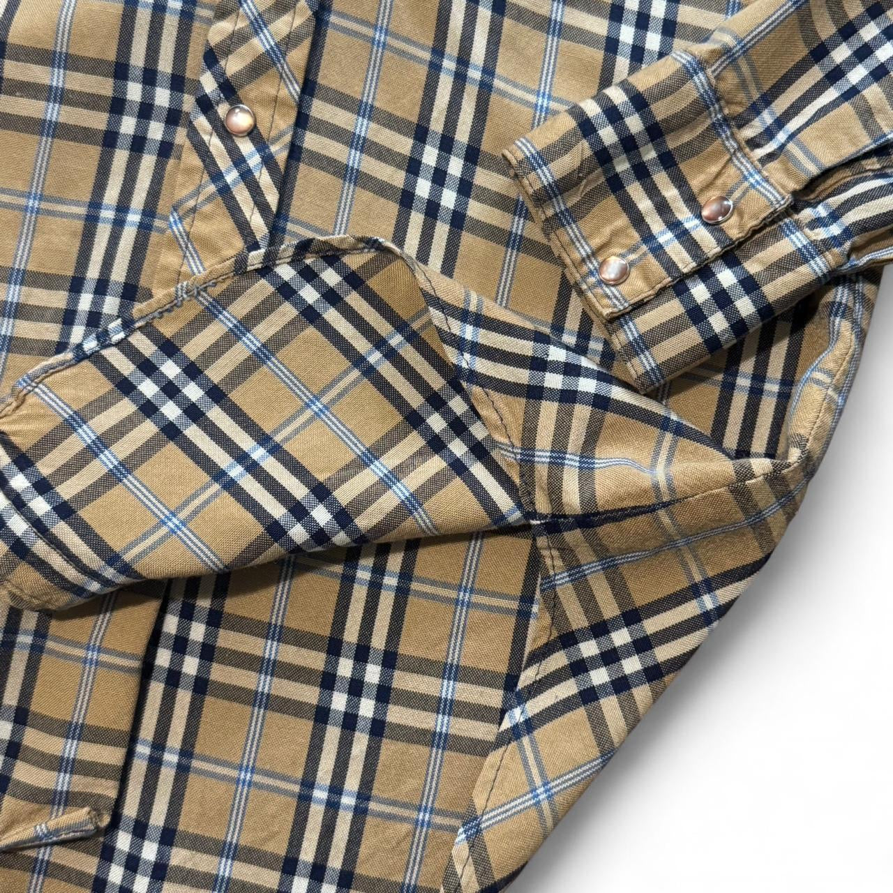 70s Pearl Snap Burberry Pattern Cream White Red Plaid Button Up