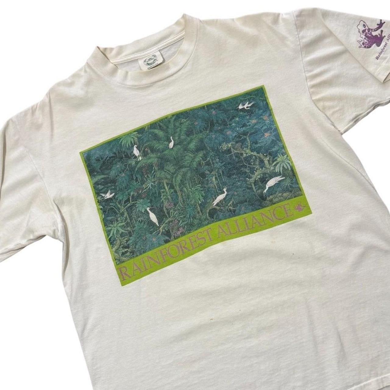 90s Rainforest Alliance Jungle Wild Animal Bird Tree Art Graphic T-shirt