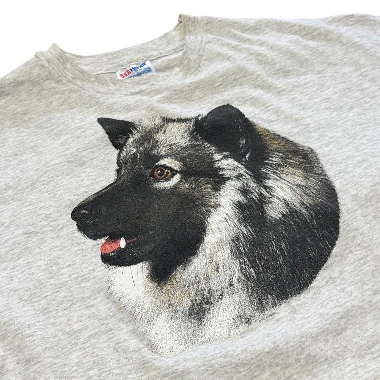 90s Keeshond Elkhound Dog Puppy Animal Cute Pet Art Graphic Grey T-shirt