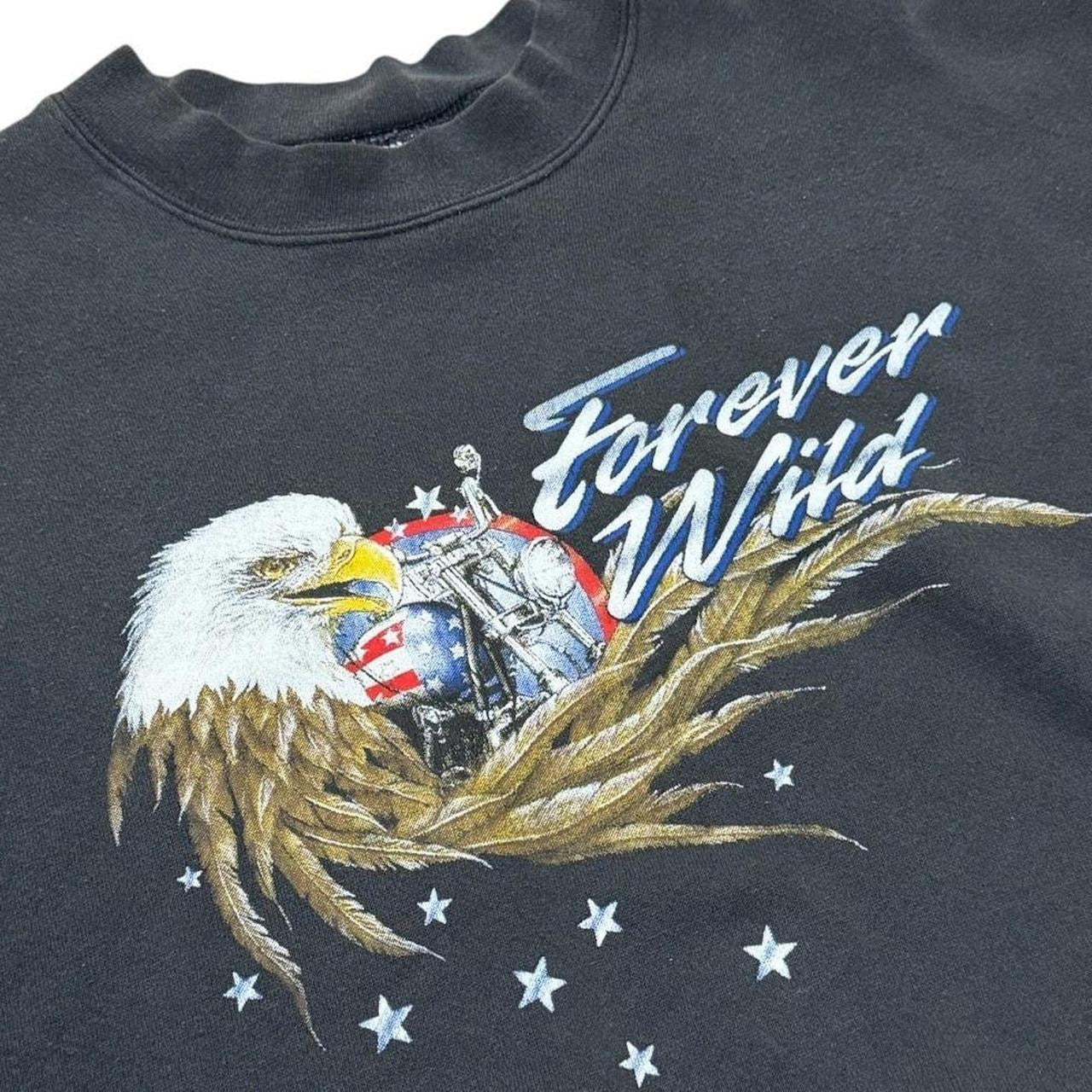 90s Forever Wild Eagle Biker USA Motorcycle Art Graphic Crewneck Sweater