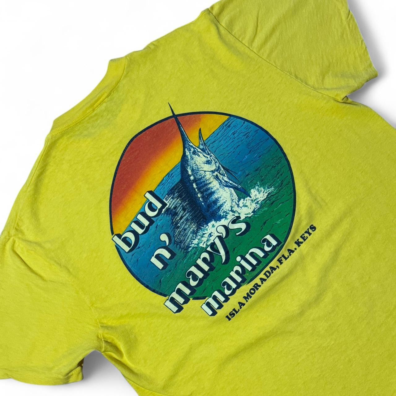 70s Yellow Bud N Mary’s Marina Key West Florida Swordfish Pocket Tee