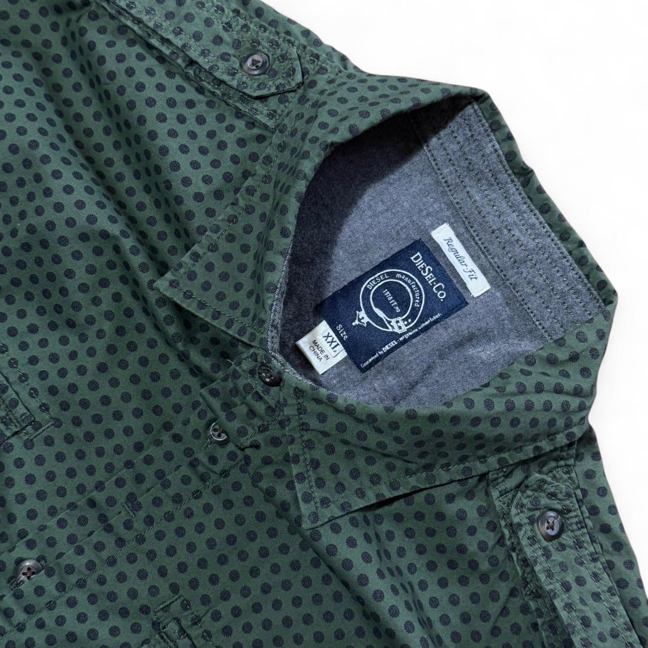 Green Geometric Polka Dot Pattern Button Up Regular Fit Diesel & Co Dress Shirt