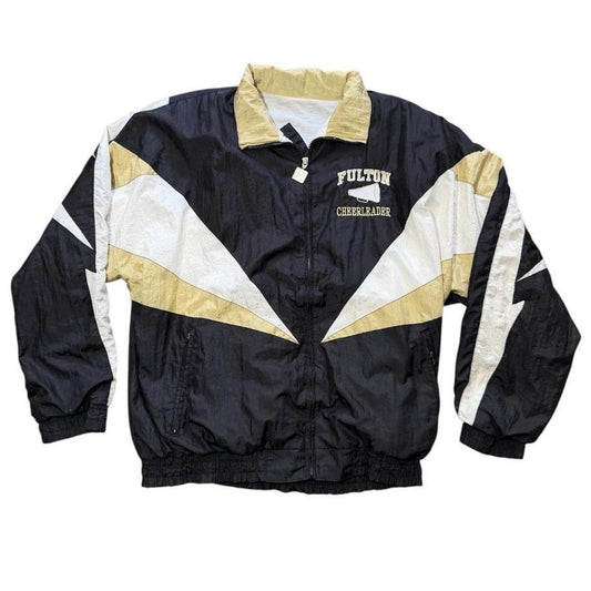90s Fulton Cheerleader Black Gold School Sports Windbreaker Jacket