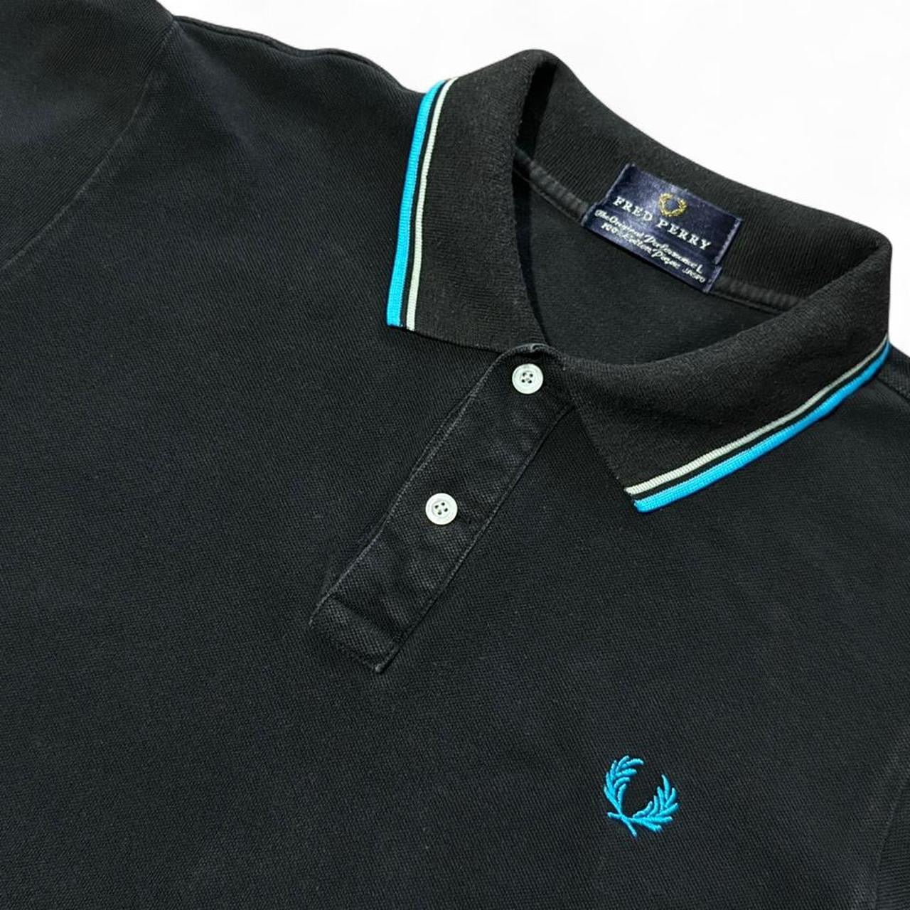 Y2K Fred Perry Black Blue Embroidered Polo Button Up T-shirt