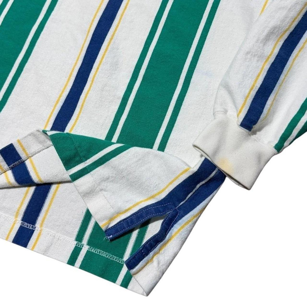 90s Gap Vertical Striped Rugby Polo Green Blue White Long Sleeve Shirt