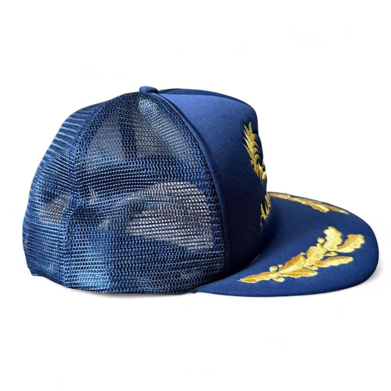 Vintage 90s Admiral Navy Gold Leaf Embroidery Trucker Mesh Snapback Hat