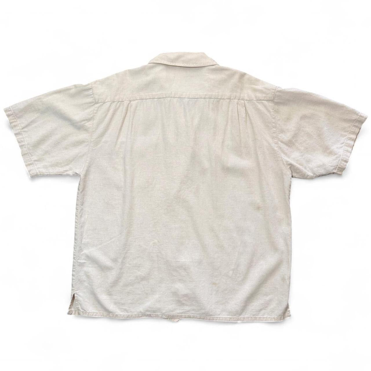 Vintage Beige Cream Linen Button Up Natural Light Button Up Dress Shirt