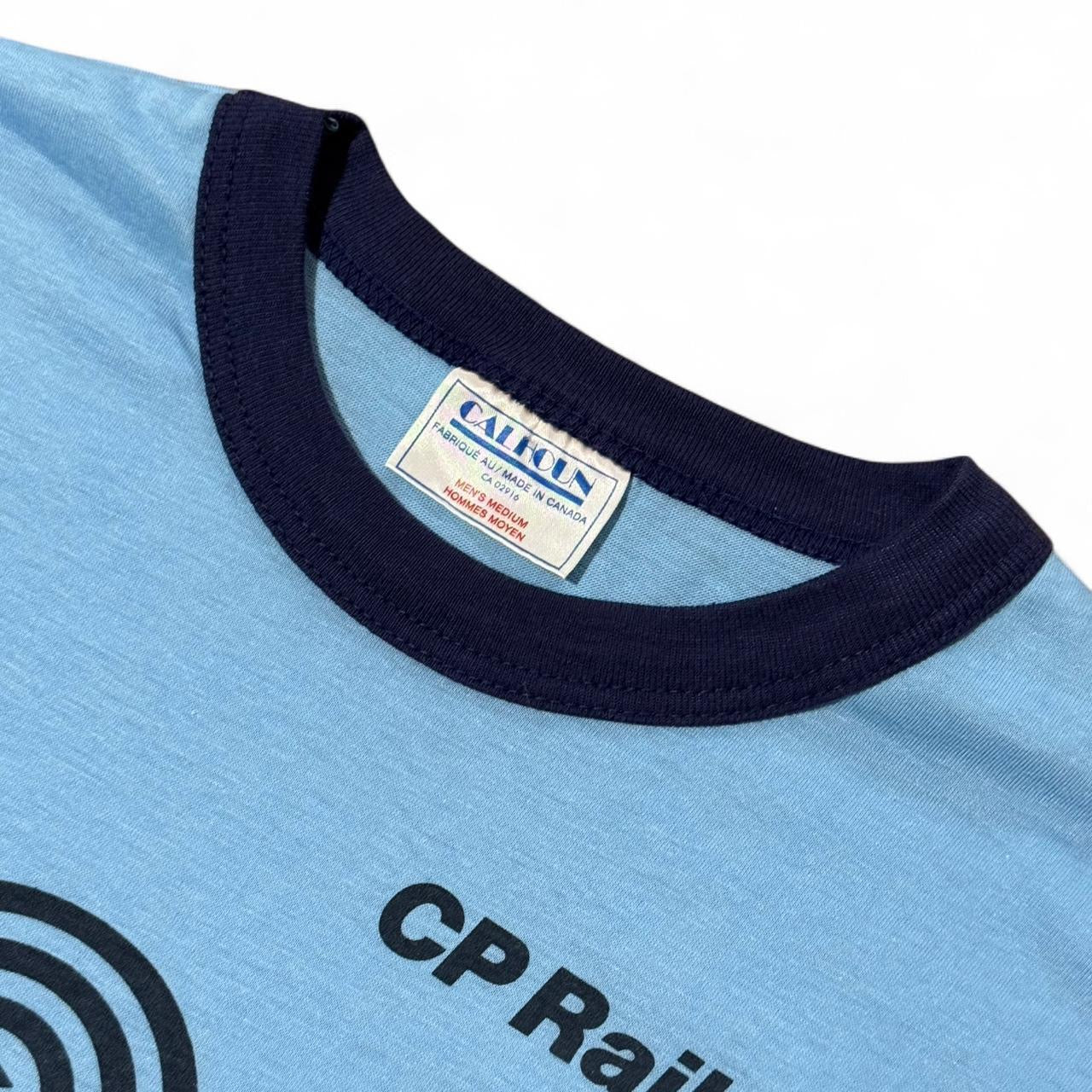 70s Canadian Pacific Railway Trains Baby Blue Graphic Logo Ringer
