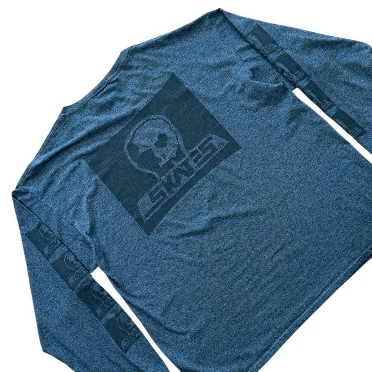 Y2K Skull Skates Long Sleeve Doublesided Charcoal Graphic Skater T-shirt