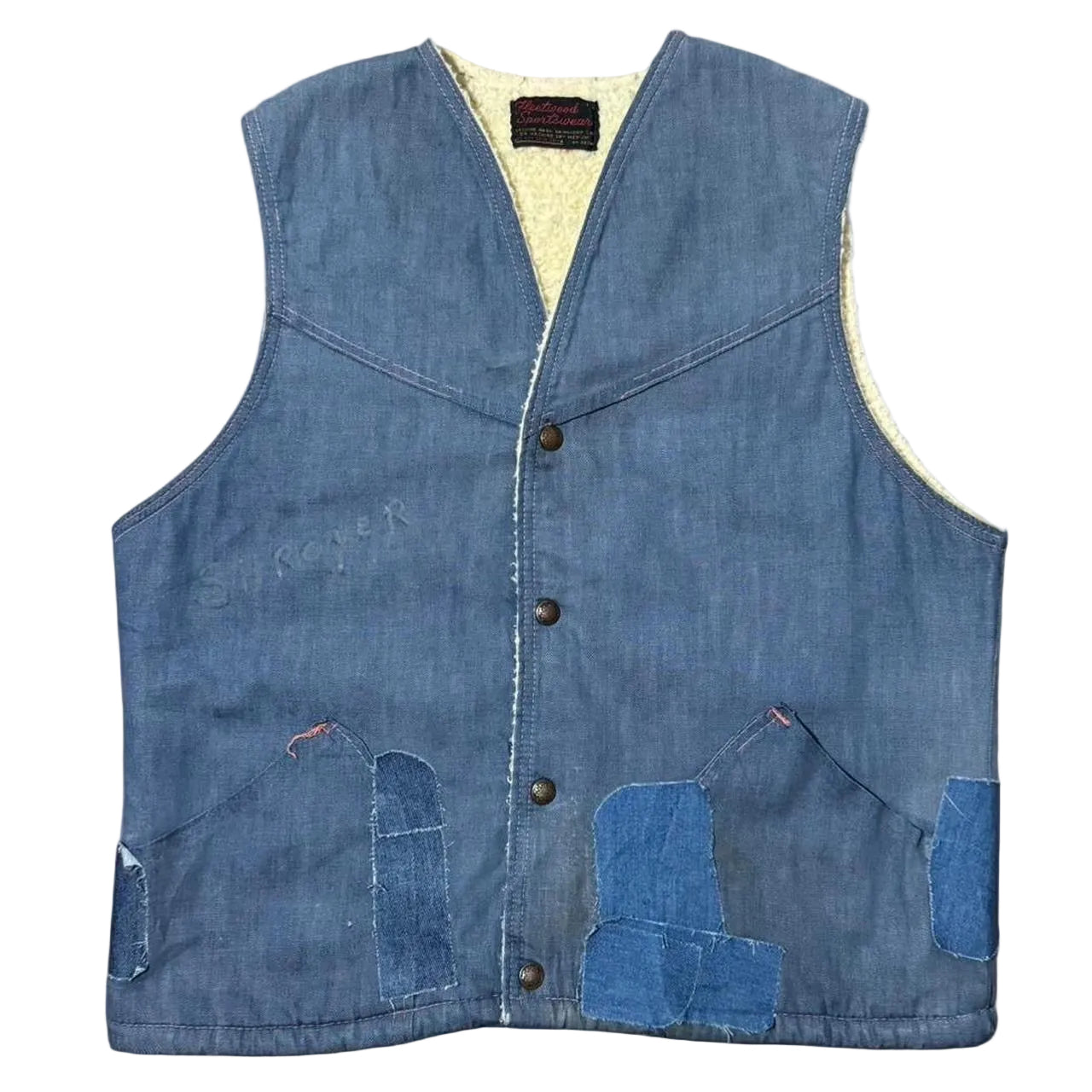 Vintage 1970s Sherpa Lined Patchwork Denim Button -Up Vest