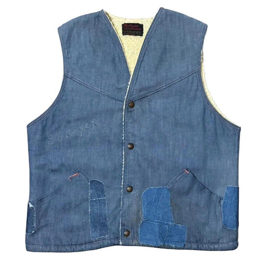 Vintage 1970s Sherpa Lined Patchwork Denim Button -Up Vest