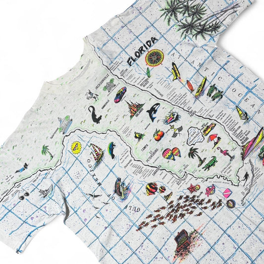 90s AOP Florida Map Print Graphic Tee