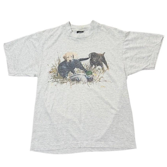90s Hunting Labrador Dogs Puppy Duck Loon Animal Nature Graphic T-shirt