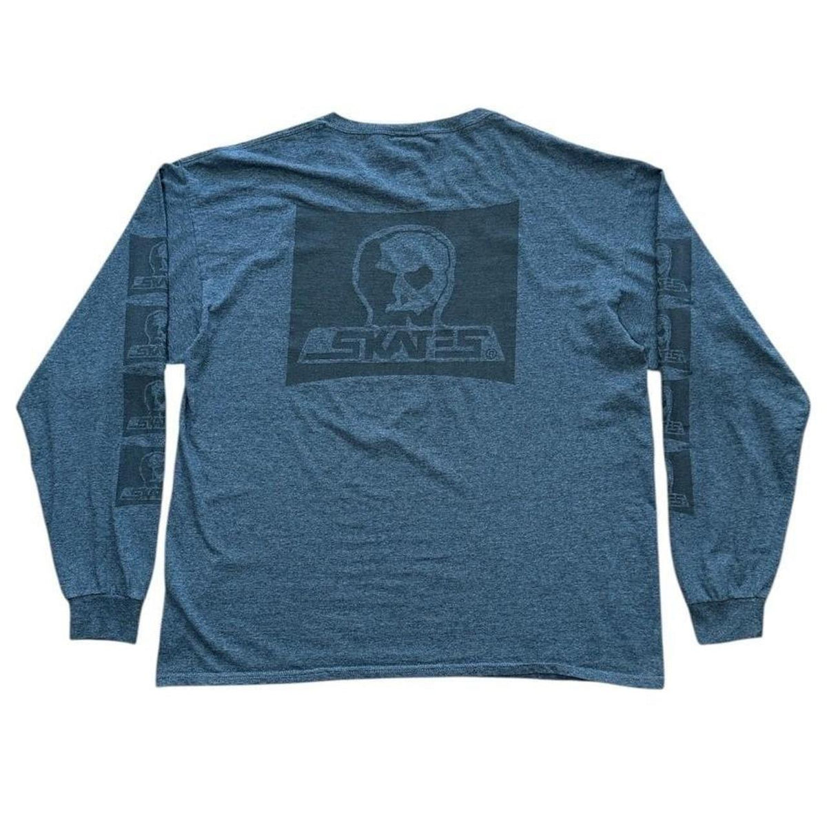 Y2K Skull Skates Long Sleeve Doublesided Charcoal Graphic Skater T-shirt