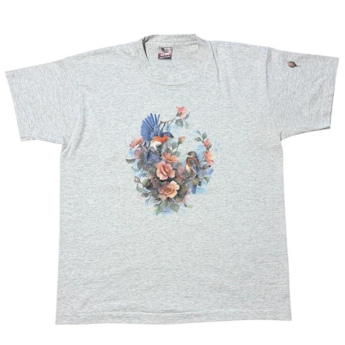 90s Bluebird Floral Bird Roses Avian Animal Cottage Art Graphic T-shirt