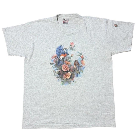 90s Bluebird Floral Bird Roses Avian Animal Cottage Art Graphic T-shirt