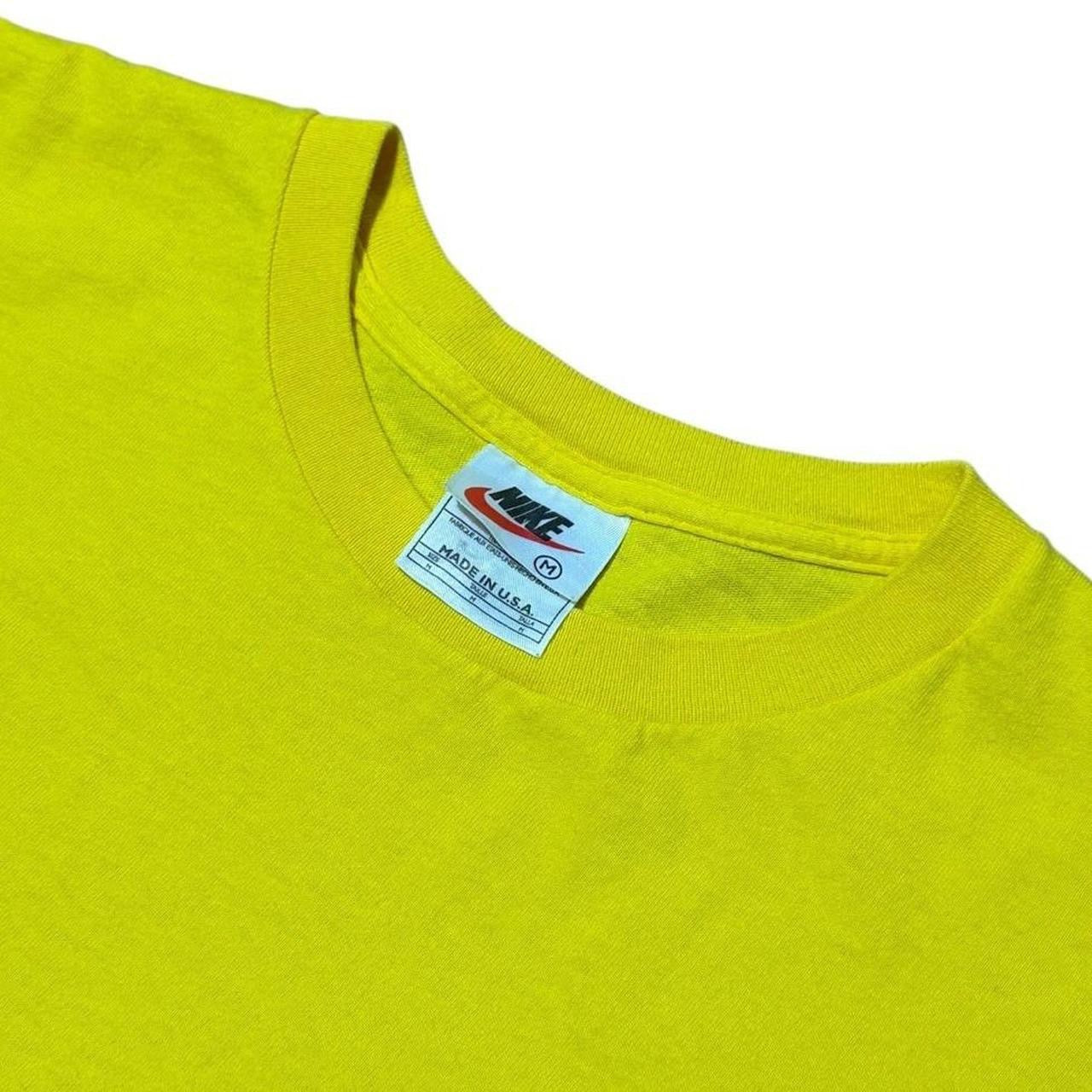 90s Nike 3D Swoosh Logo Neon Yellow Graphic Sports USA Made T-shirt