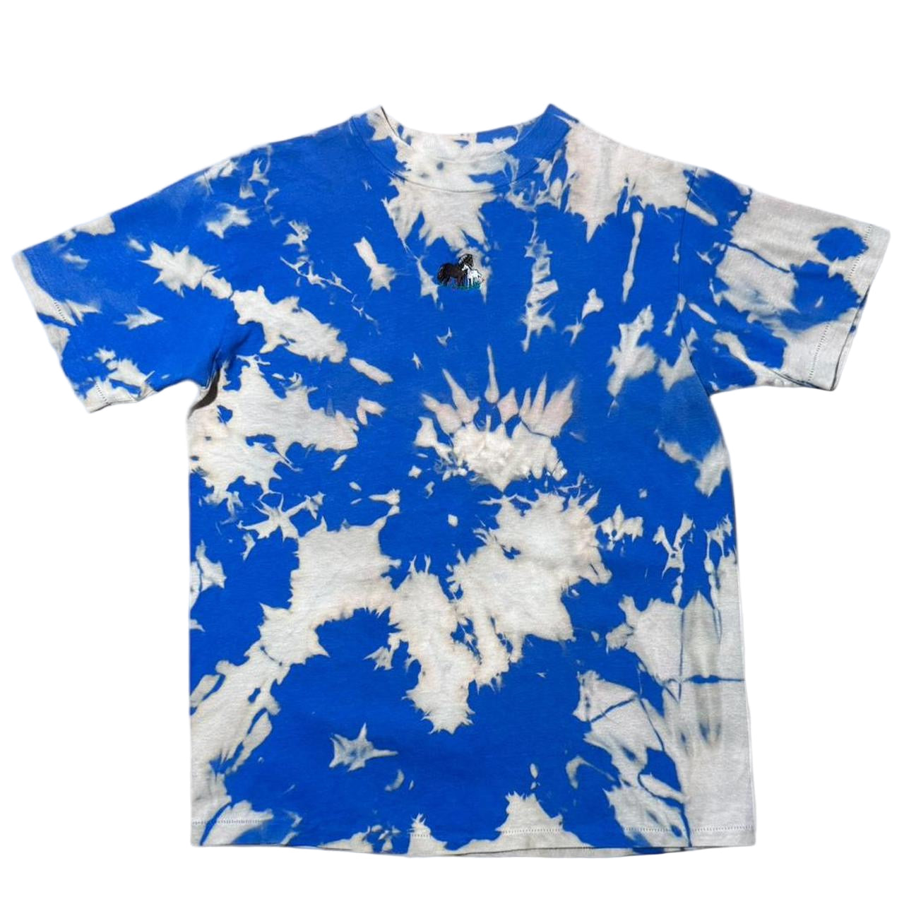 90s Blue Tie-Dye Horses Pony Embroidered Animal Retro Tee