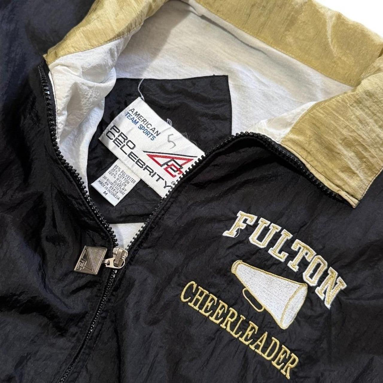 90s Fulton Cheerleader Black Gold School Sports Windbreaker Jacket