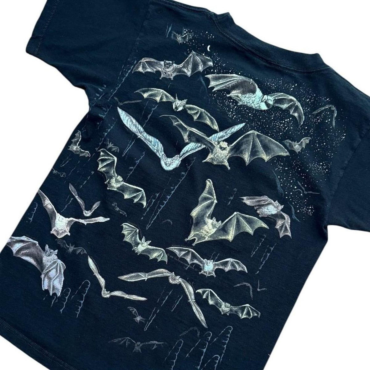 90s Bats Halloween Glow in Dark Spooky Nature AOP Art Graphic T-shirt