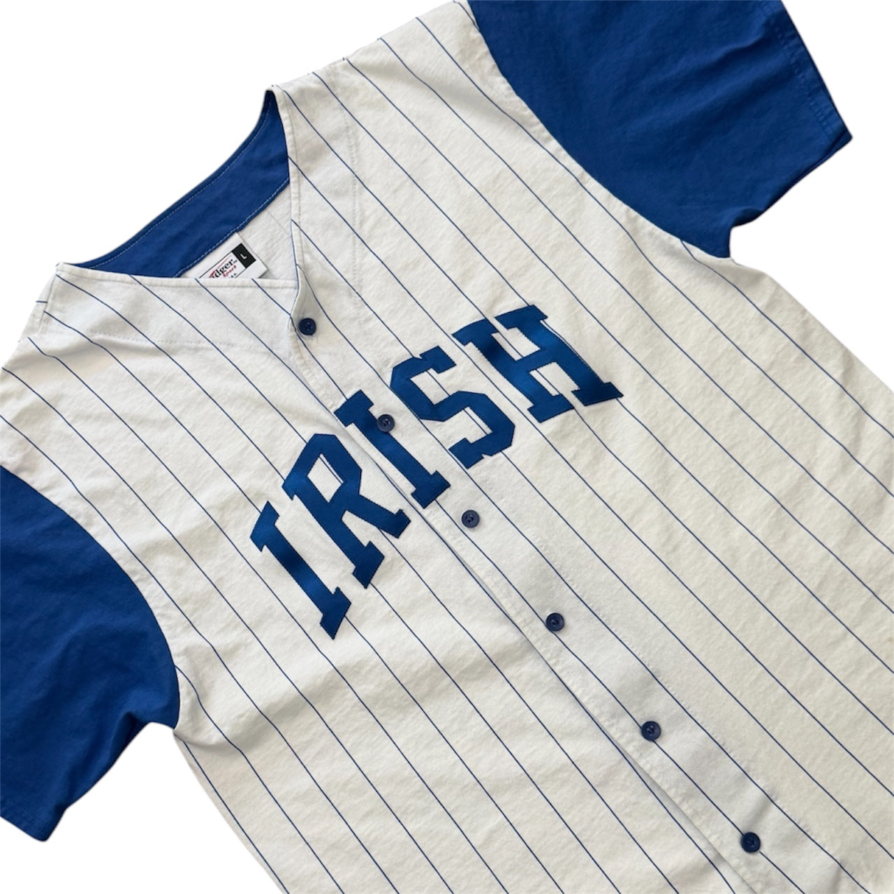 Vintage 90s Badger Sport Irish Baseball Blue White Pinstripe Jersey USA Large