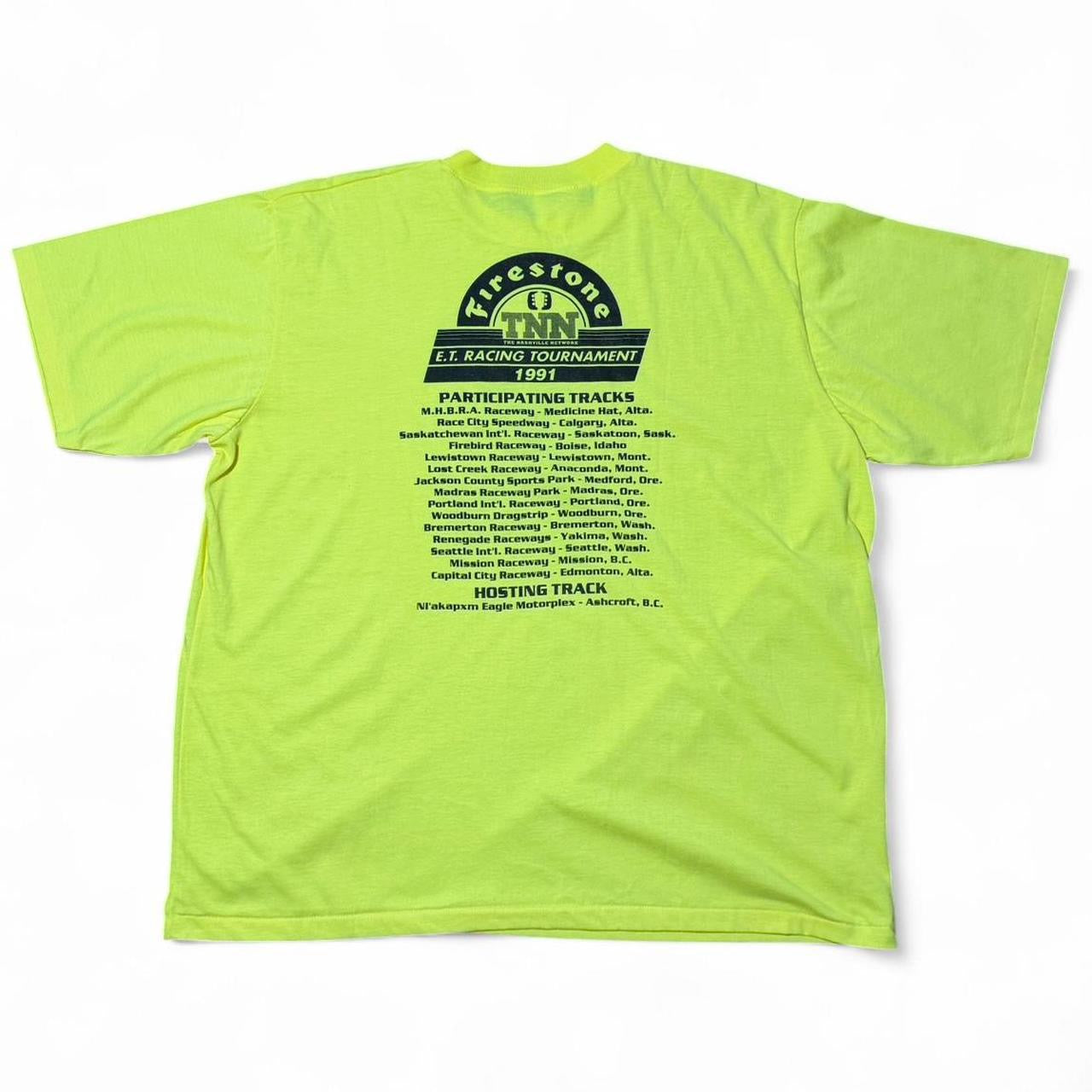 Vintage 1991 Firestone Lime Yellow Eagle Motorsports Racing T-shirt