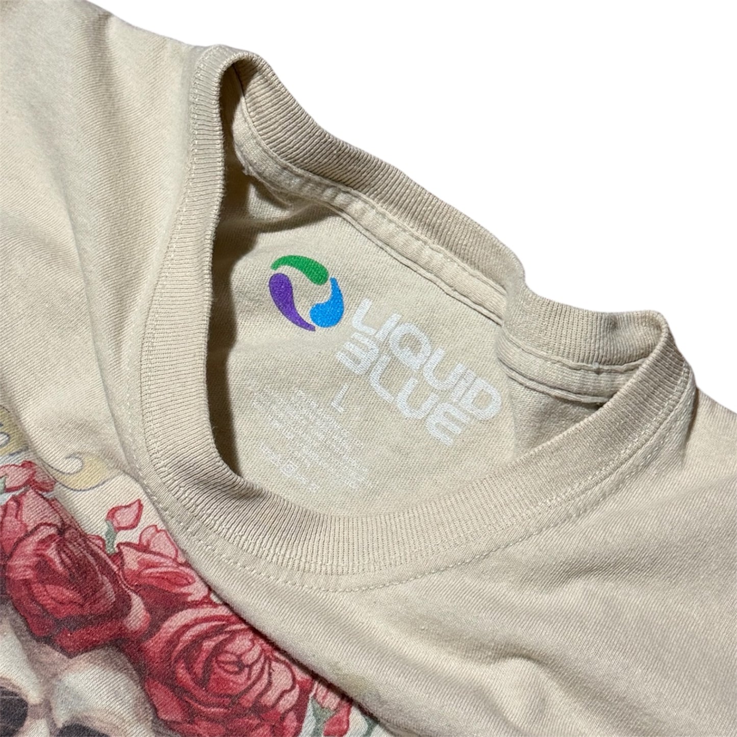 Y2K Liquid Blue Grateful Dead Bertha Skull Roses Graphic Band T-Shirt