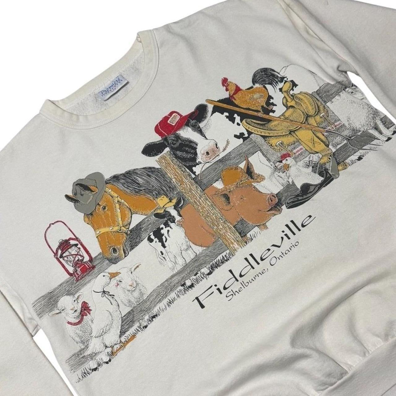 90s Fiddleville Shelburne Ontario Farm Cute Barn Animal Crewneck Sweater
