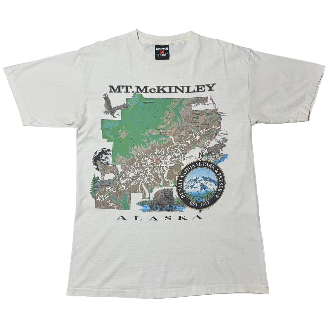 90s Mt. McKinley Alaska Wildlife Nature Animal Map Outdoors Tee