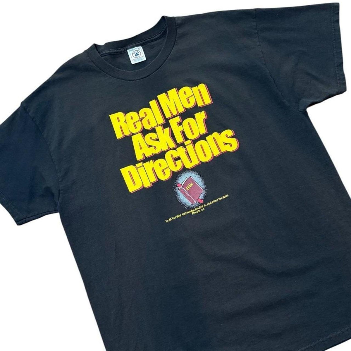 90s Real Men Ask For Direction Bible Proverb Religious Jesus God T-shirt