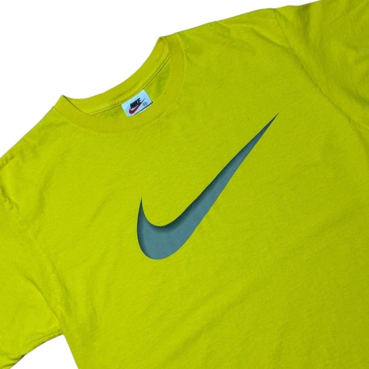 90s Nike 3D Swoosh Logo Neon Yellow Graphic Sports USA Made T-shirt