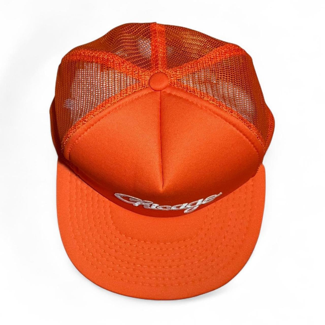 Deadstock 90s Chicago Embroidered Orange Trucker Mesh Snapback Hat