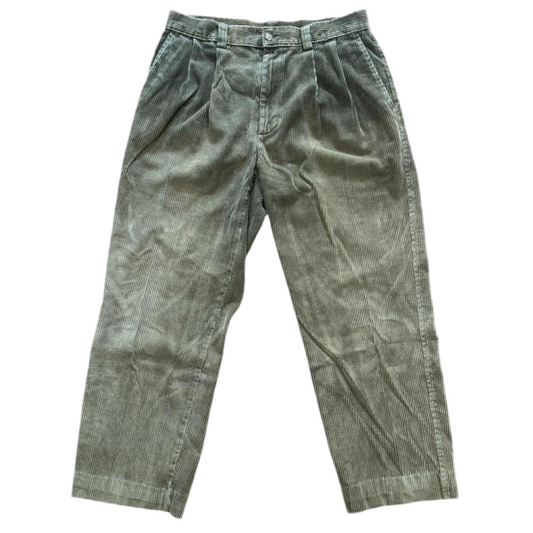 Haggar Olive Green Faded Corduroy Pleated  Trouser