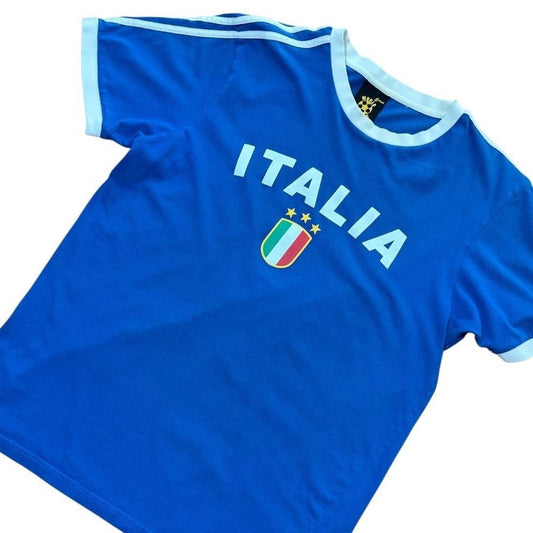 90s Y2K Italia World Soccer Team Ringer Graphic Sports Souvenir T-shirt