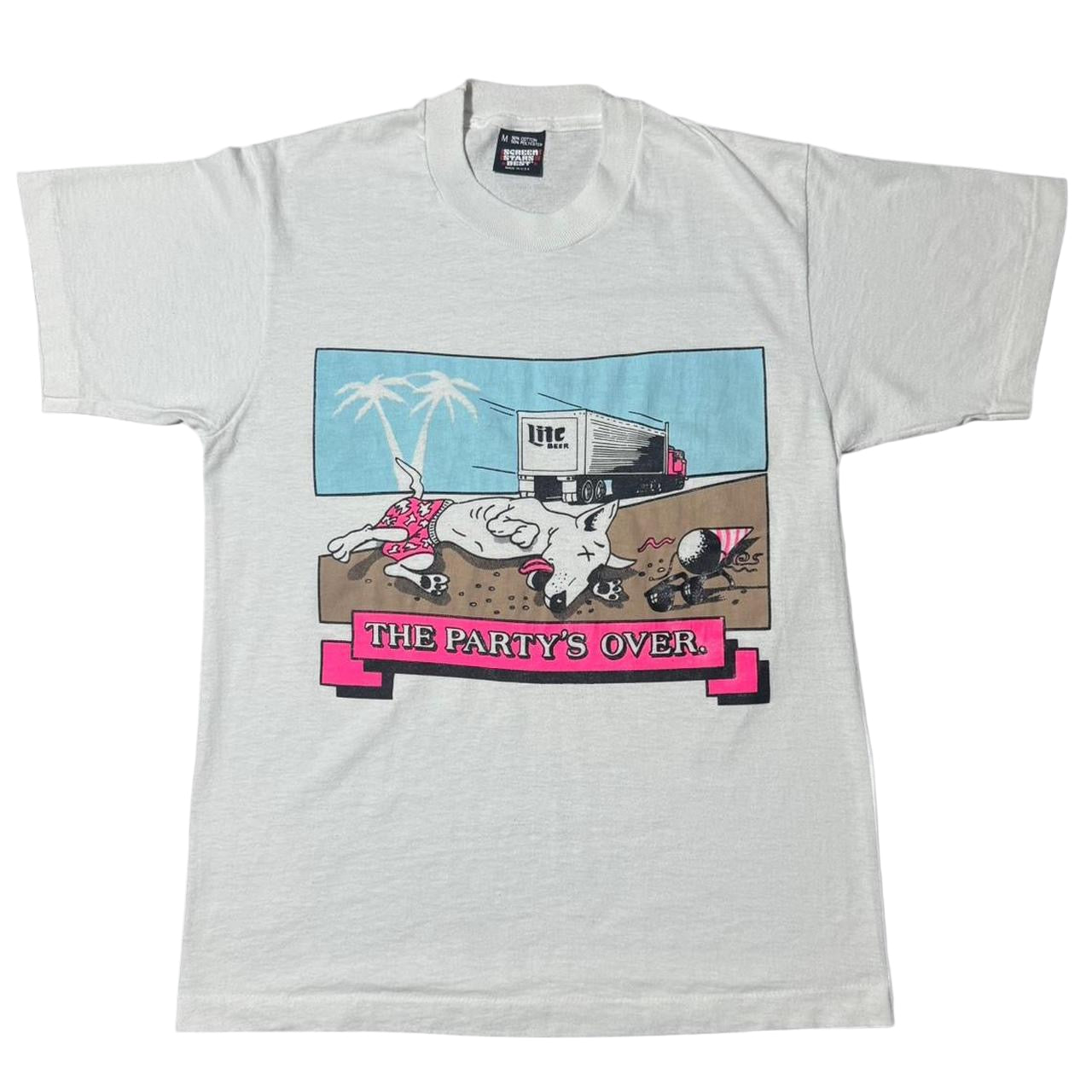 80s Miller Lite "The Party's Over" Spuds MacKenzie Puppy Dog Graphic Tee