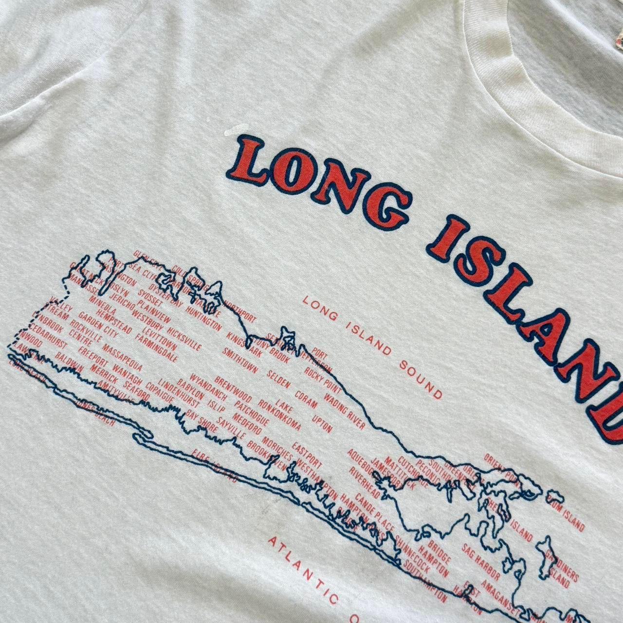 Vintage 80s Long Island New York Map Location Graphic T-shirt