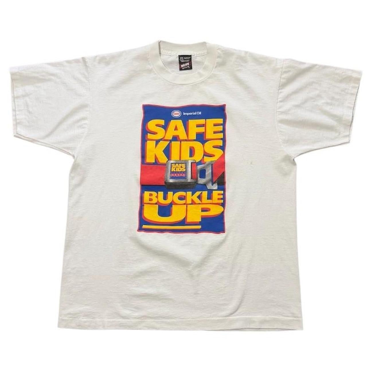90s Esso Imperial Oil Gas Safe Kids Buckle Up Seatbelt Law Promo T-Shirt