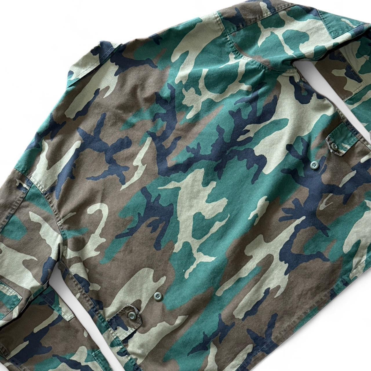 Vintage Y2K Military Army Camouflage Utility Uniform Button Up Jacket Coat