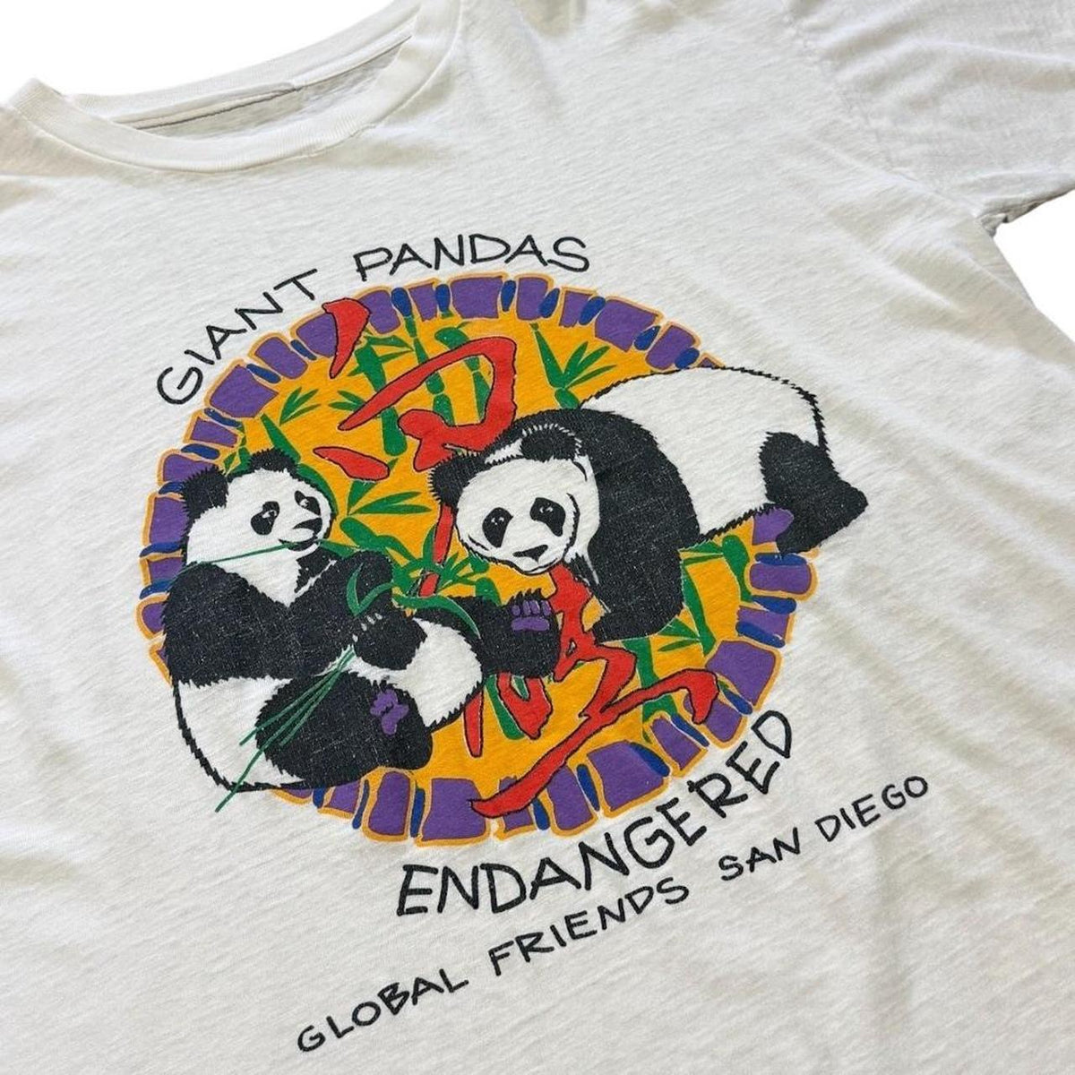 90s San Diego Zoo Giant Pandas Endangered Animal Kanji Cute Art T-shirt