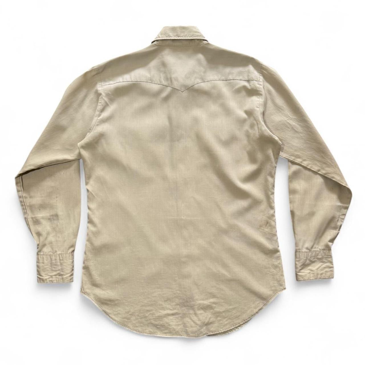 70s Tan Khaki Pearl Snap Western Cowboy Point Collar Button Up