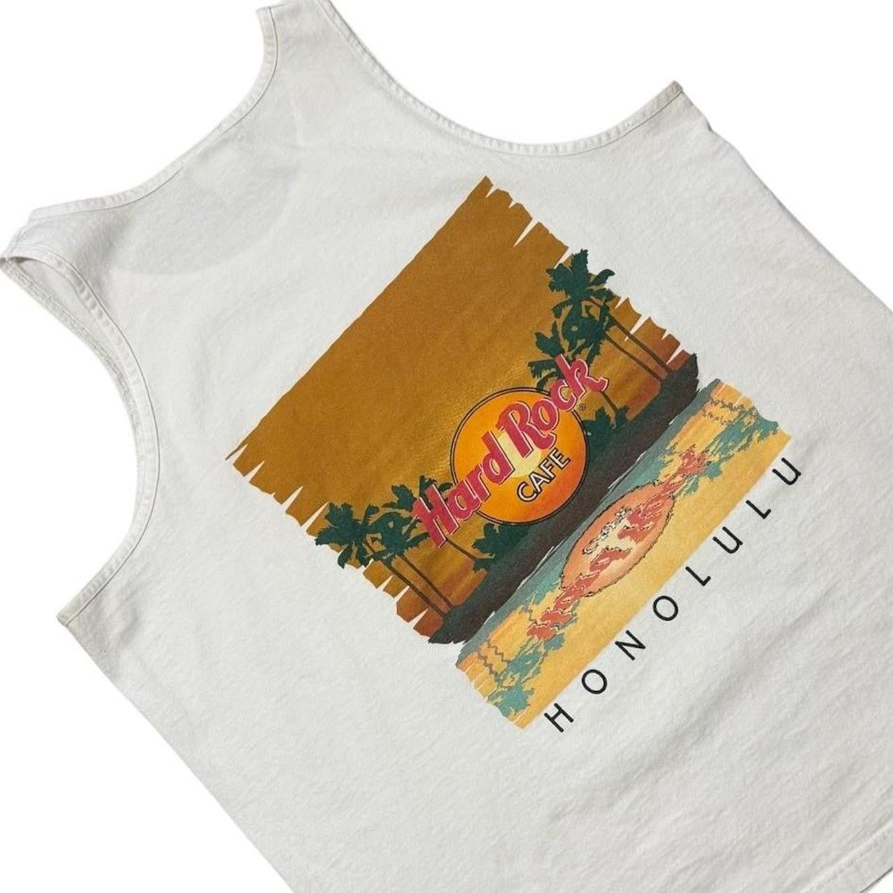 90s Hard Rock Cafe Honolulu Hawaii Beach Sunset Graphic Tank Top Shirt
