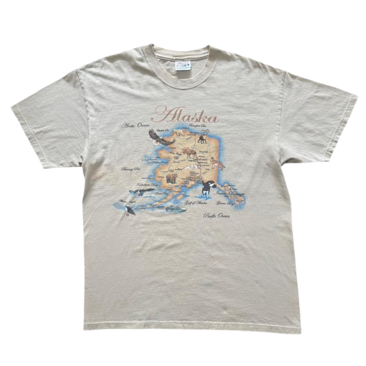 90s Alaska Map Animals of the Pacific Nature Wilderness Tee